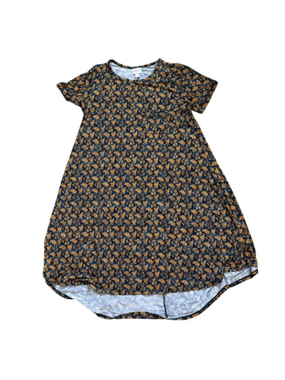 LuLaRoe Carly swing Dress W/ A High-Low Hemline-Blue/Mustard-S-GUC
